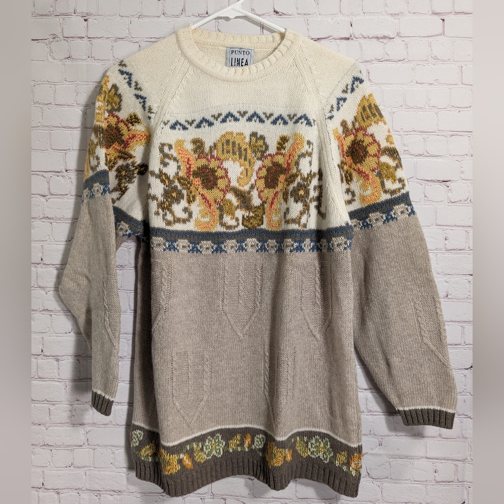Punto Linea Lambswool-blend Hand Embroidered Made in Italy Sweater Women's Med